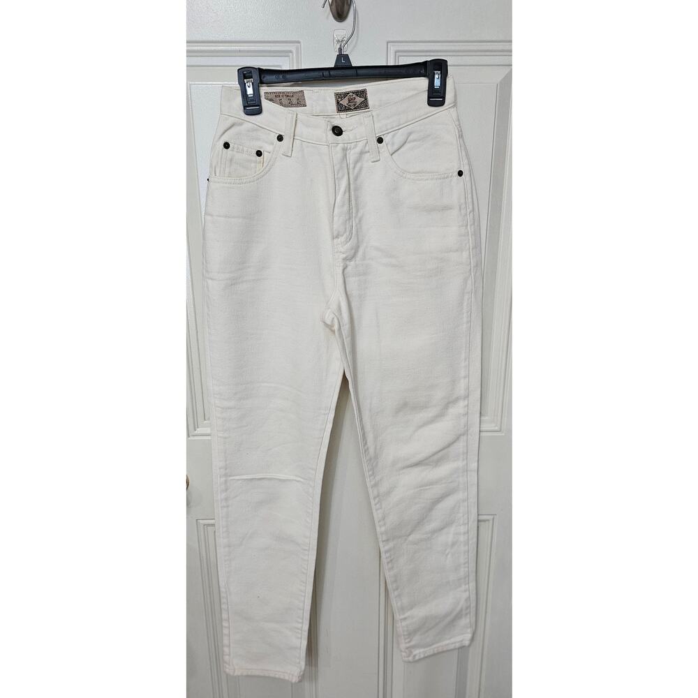 Express Vintage High Waisted Cream Colored Jeans Straight Tapered Cotton Sz 7/8